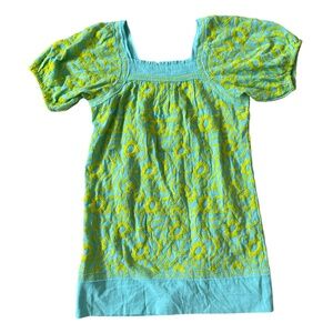 Sister Mary Light Blue and Yellow Floral Embroidered Dress Size Small